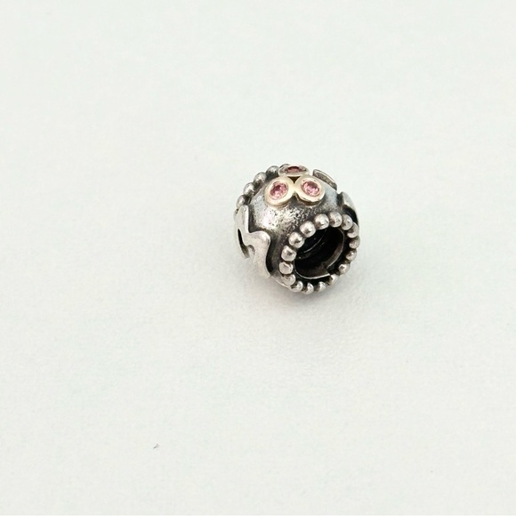 Pandora 925 & 14K Gold Two Tone Mom Pink CZ Rare Retired Bead Charm - Picture 5 of 5